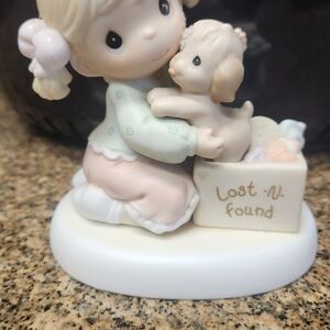 Precious Moments Lost-N-Found Girl and Puppy Figurine - Cream and Mint